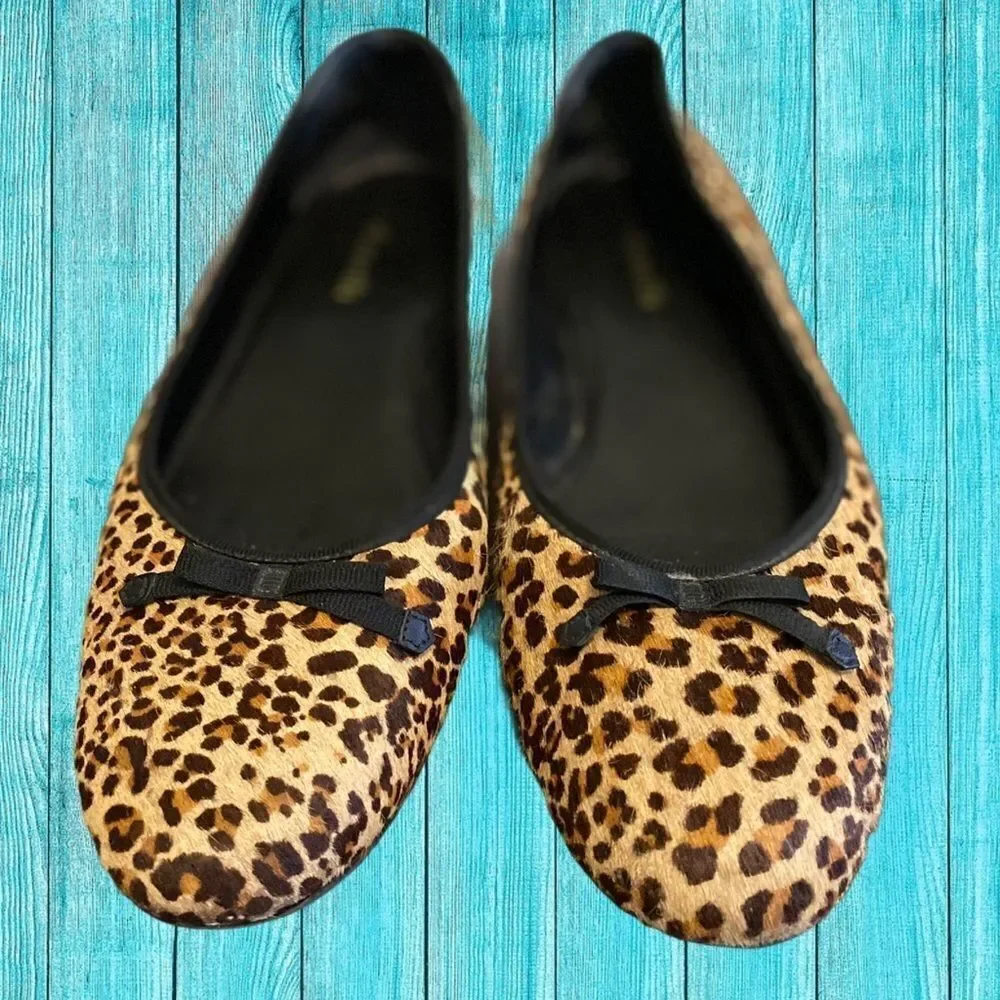 Datelli Cheetah Calf Hair Bow Ballet Flats 10.5